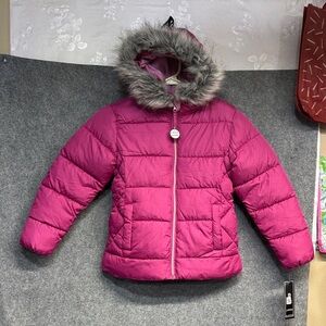 Rothschild Raspberry faux fur lined quilt puffer hooded jacket coat 7/8